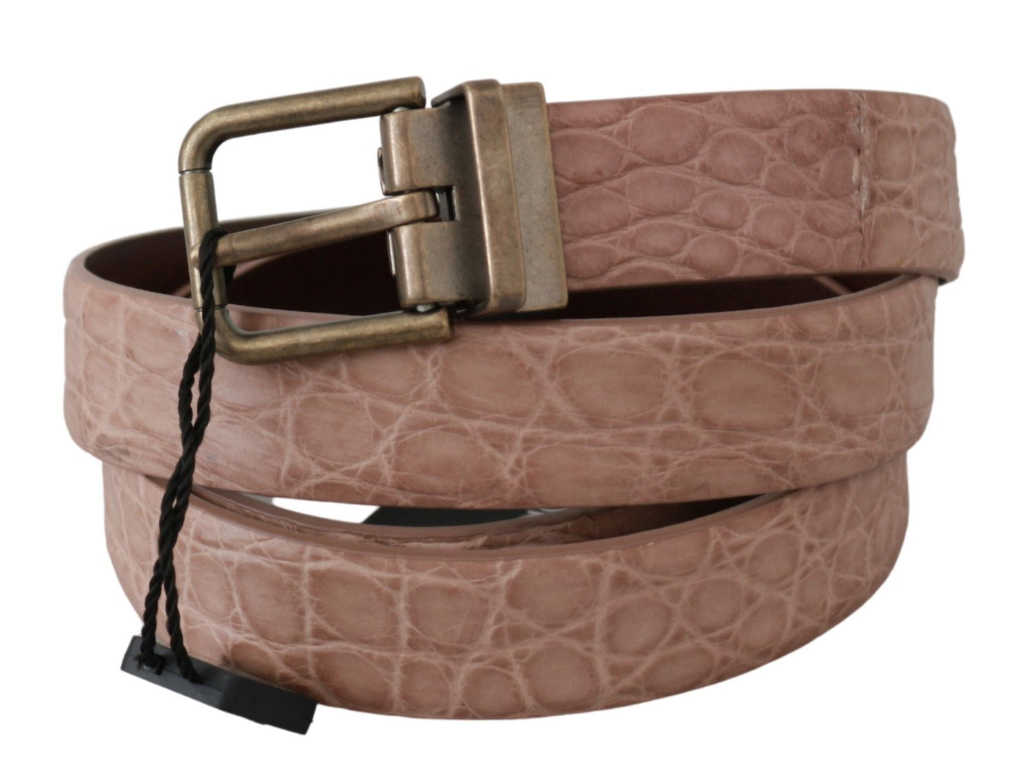 Dolce & Gabbana Elegant Exotic Skin Brushed Gold Buckle Belt - Sandy Store ByNet