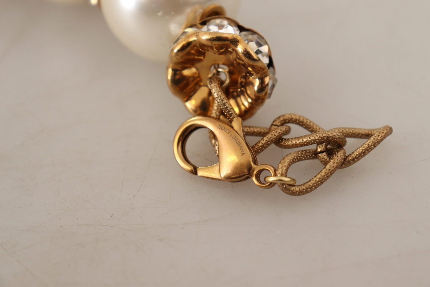 Dolce & Gabbana Elegant Faux Pearl Charm Necklace with Crystal Accents - Sandy Store ByNet