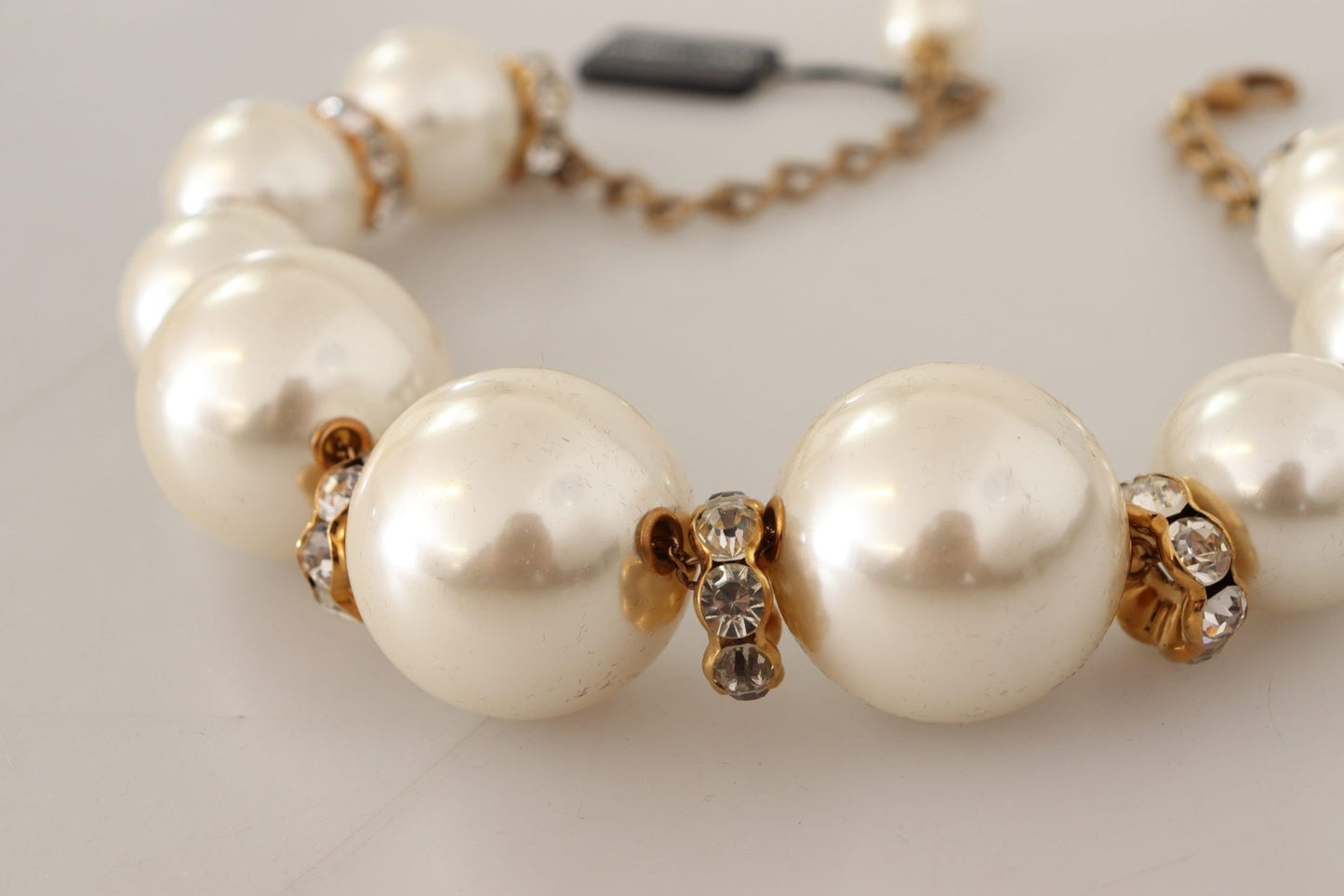Dolce & Gabbana Elegant Faux Pearl Charm Necklace with Crystal Accents - Sandy Store ByNet