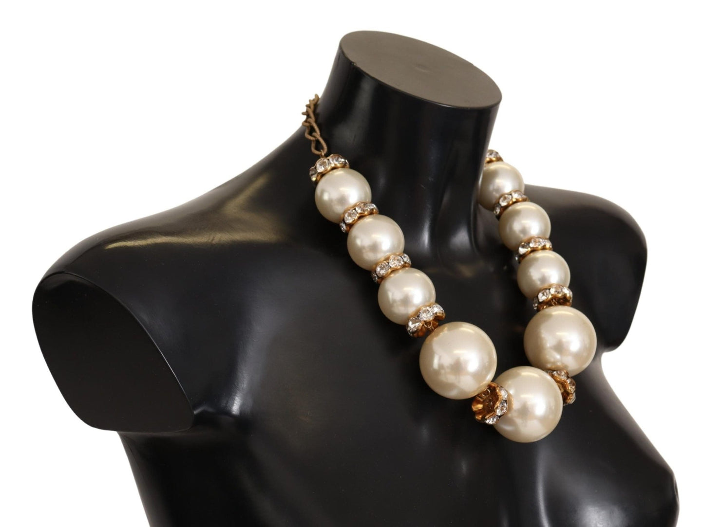 Dolce & Gabbana Elegant Faux Pearl Charm Necklace with Crystal Accents - Sandy Store ByNet