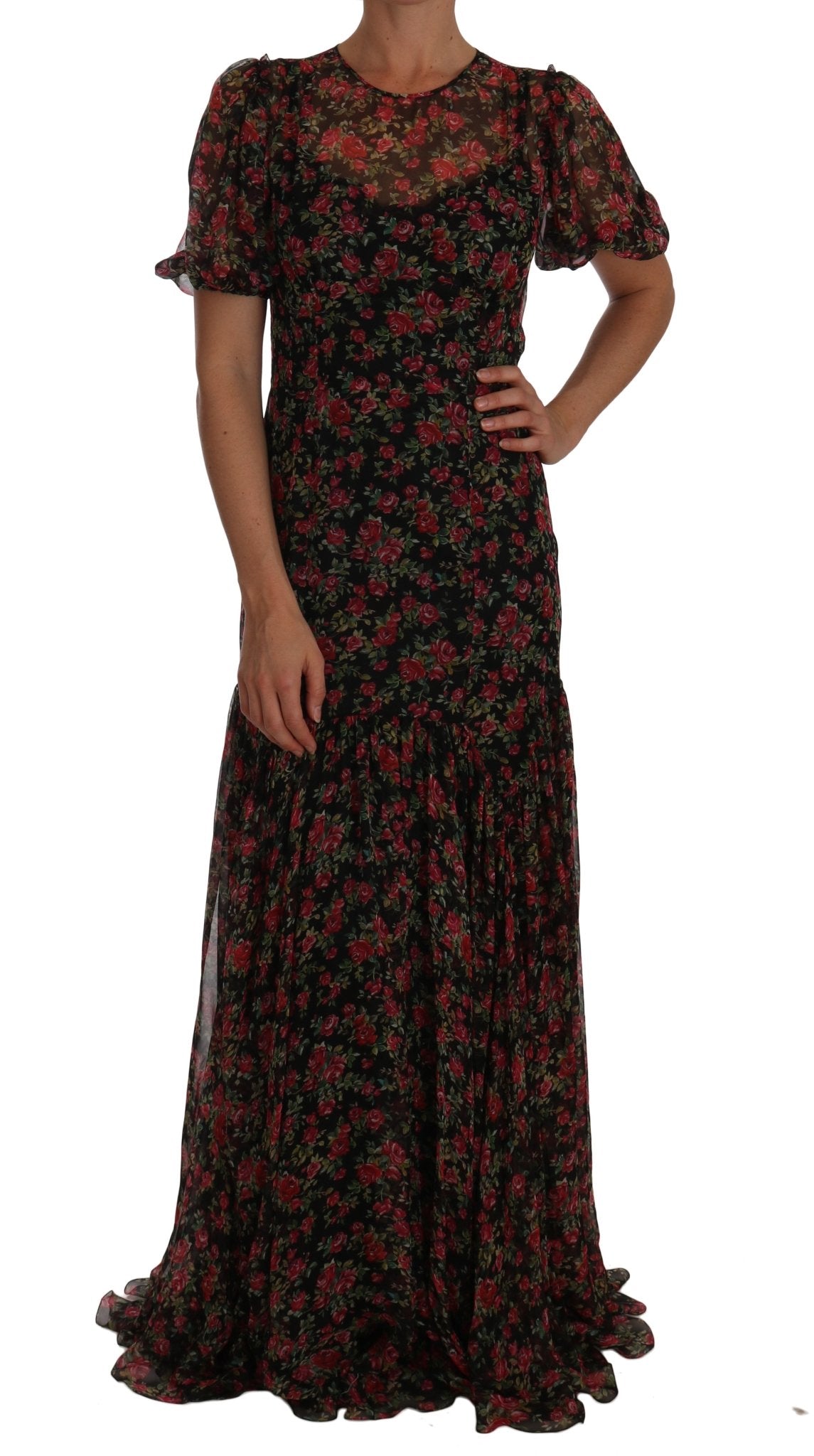 Dolce & Gabbana Elegant Floral A - Line Silk Dress - Sandy Store ByNet