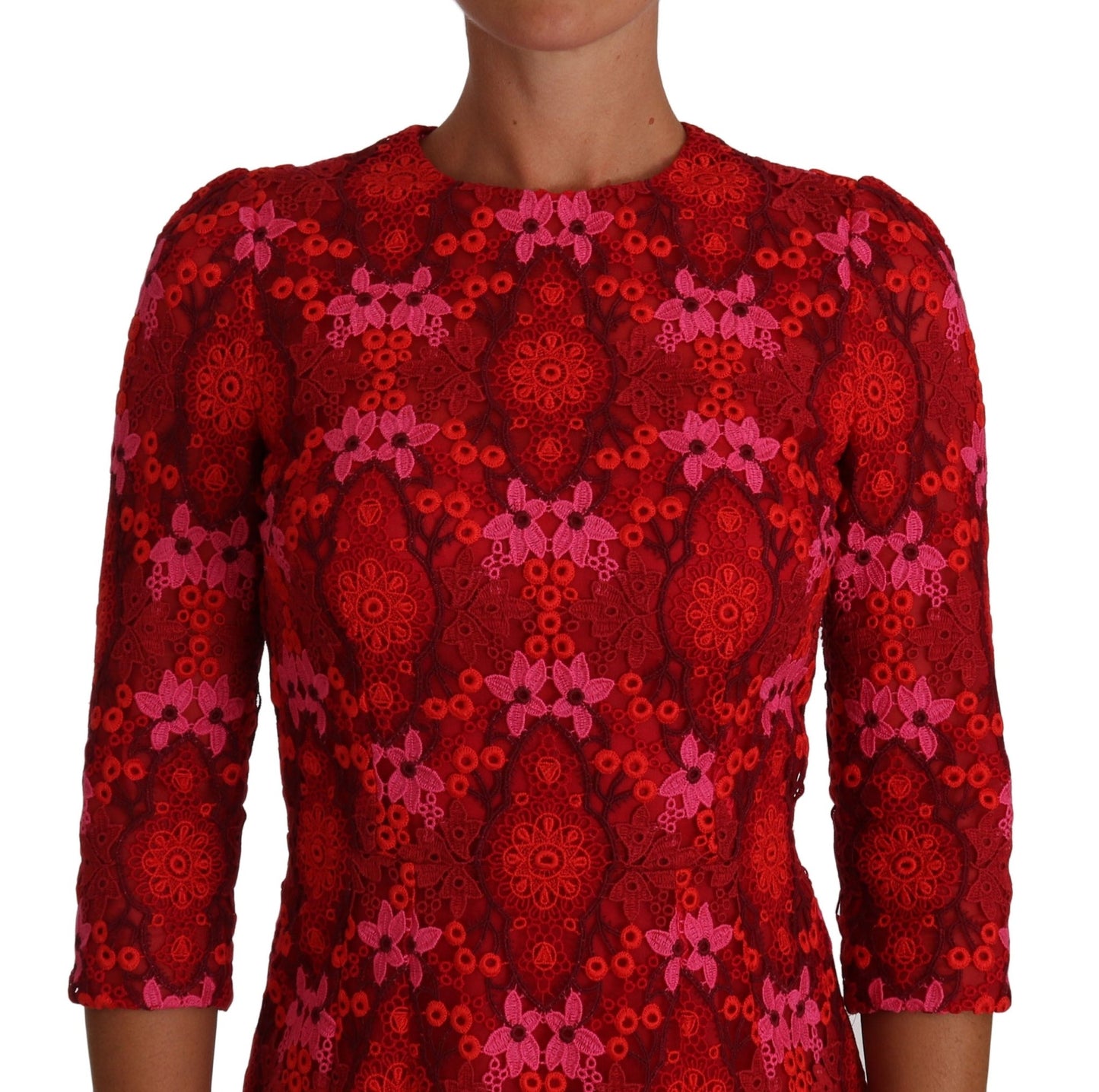 Dolce & Gabbana Elegant Floral Crochet Knee - Length Dress - Sandy Store ByNet