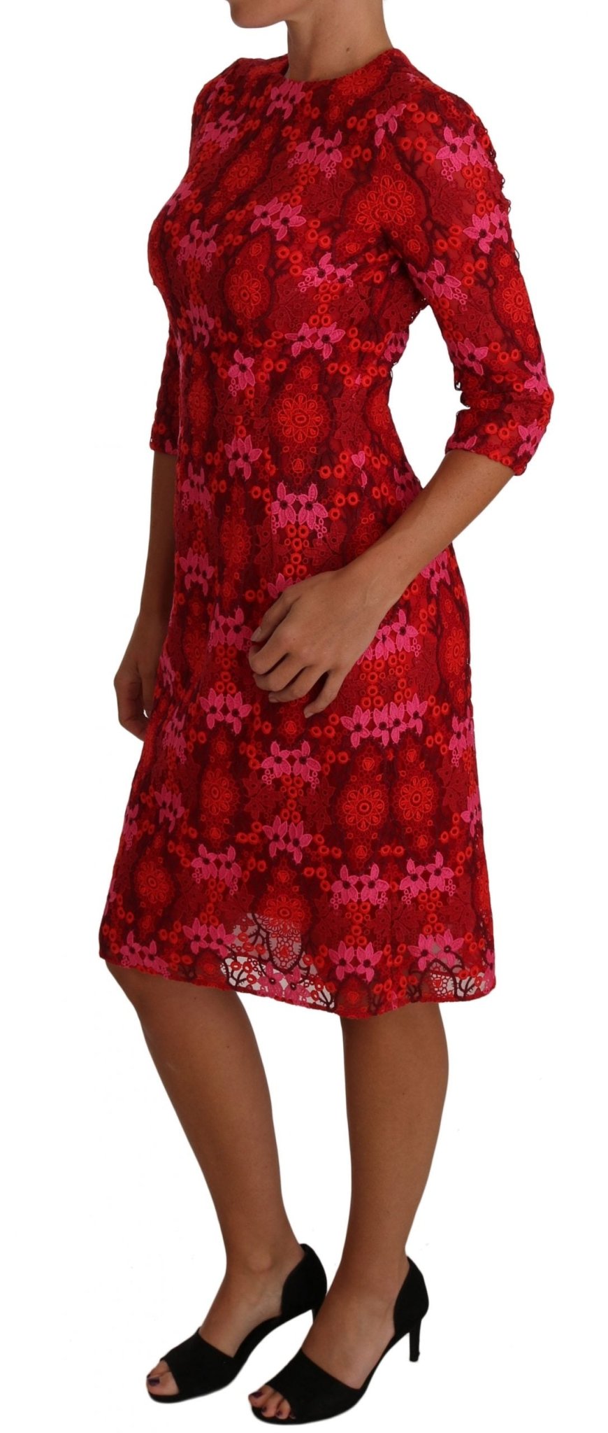 Dolce & Gabbana Elegant Floral Crochet Knee - Length Dress - Sandy Store ByNet
