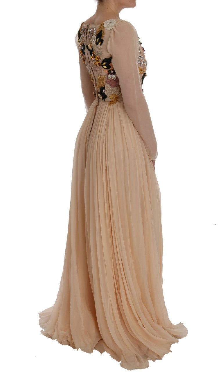 Dolce & Gabbana Elegant Floral Embroidered Silk Maxi Dress - Sandy Store ByNet