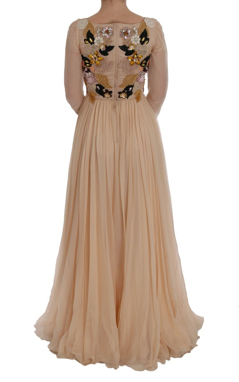 Dolce & Gabbana Elegant Floral Embroidered Silk Maxi Dress - Sandy Store ByNet