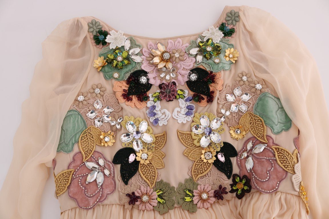Dolce & Gabbana Elegant Floral Embroidered Silk Maxi Dress - Sandy Store ByNet