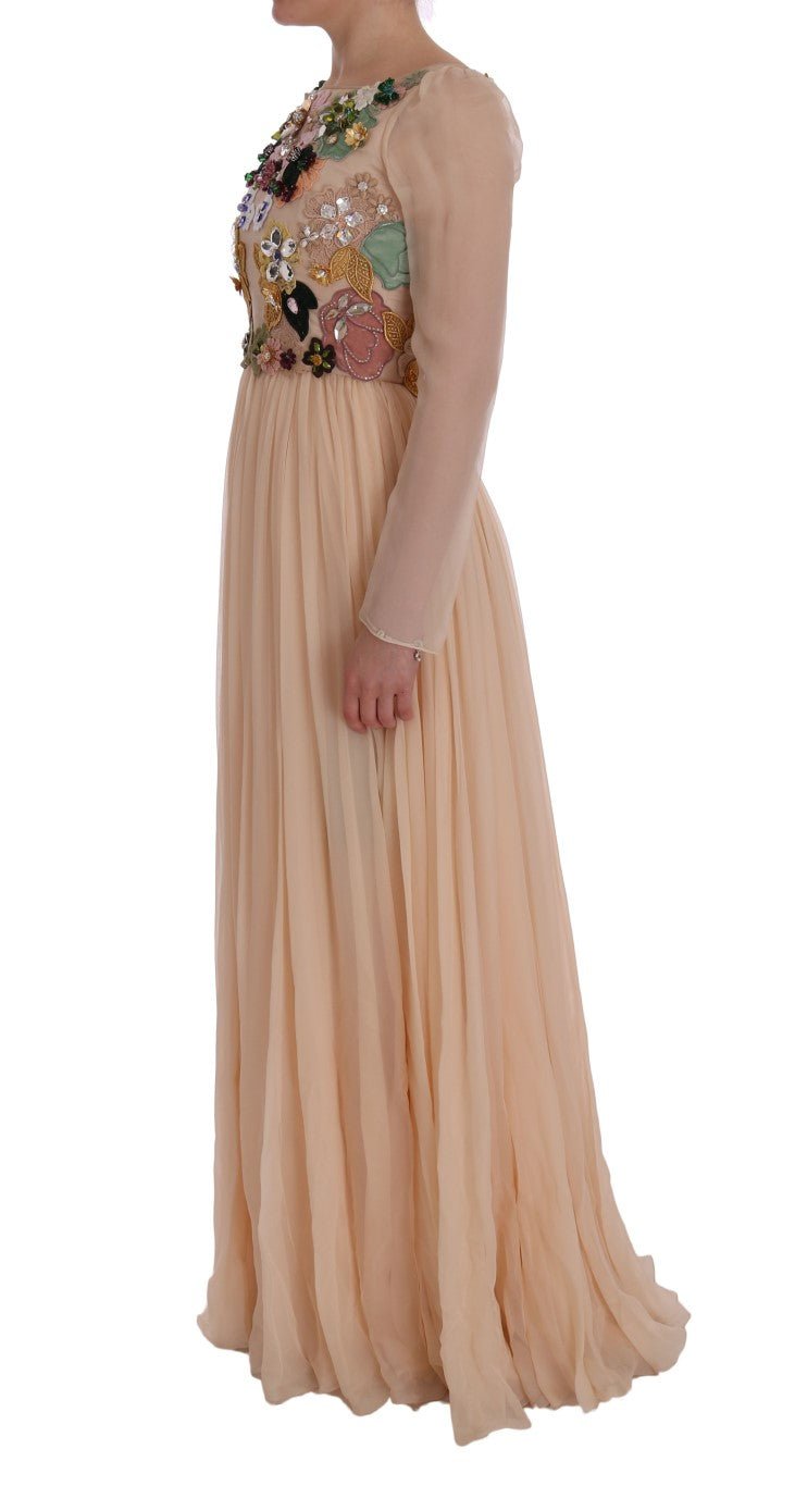 Dolce & Gabbana Elegant Floral Embroidered Silk Maxi Dress - Sandy Store ByNet