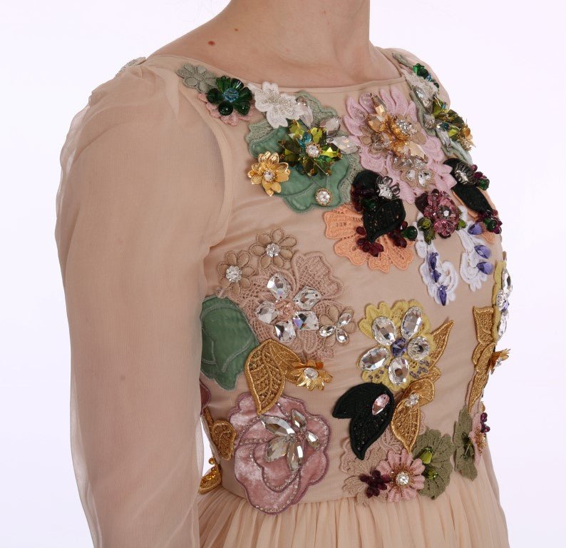 Dolce & Gabbana Elegant Floral Embroidered Silk Maxi Dress - Sandy Store ByNet