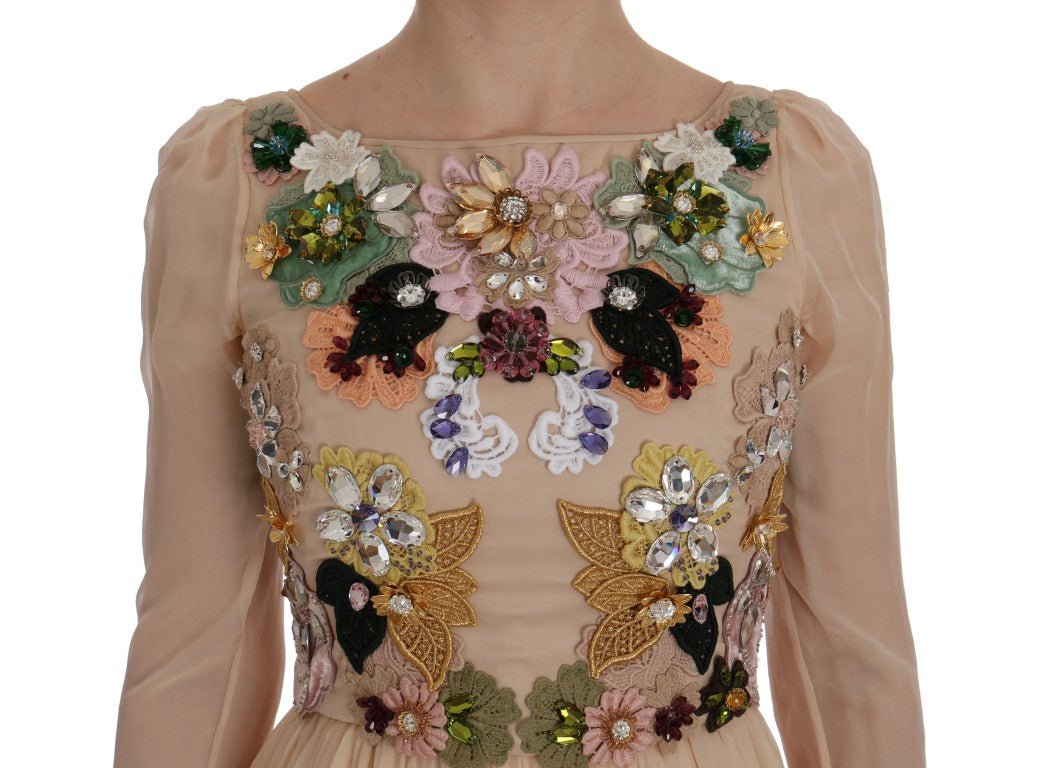 Dolce & Gabbana Elegant Floral Embroidered Silk Maxi Dress - Sandy Store ByNet