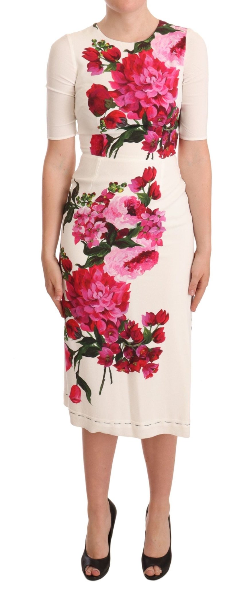 Dolce & Gabbana Elegant Floral Midi Bodycon Dress - Sandy Store ByNet
