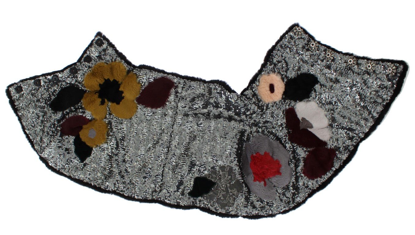 Dolce & Gabbana Elegant Floral Sequined Fur Scarf - Sandy Store ByNet