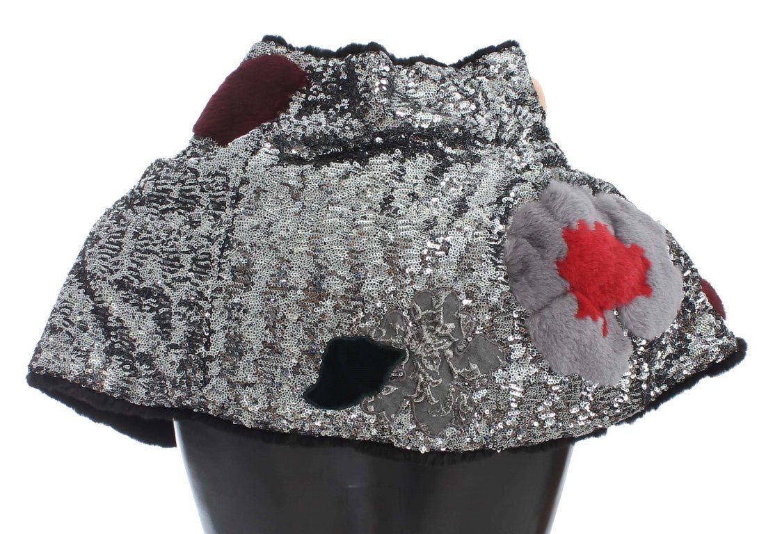 Dolce & Gabbana Elegant Floral Sequined Fur Scarf - Sandy Store ByNet