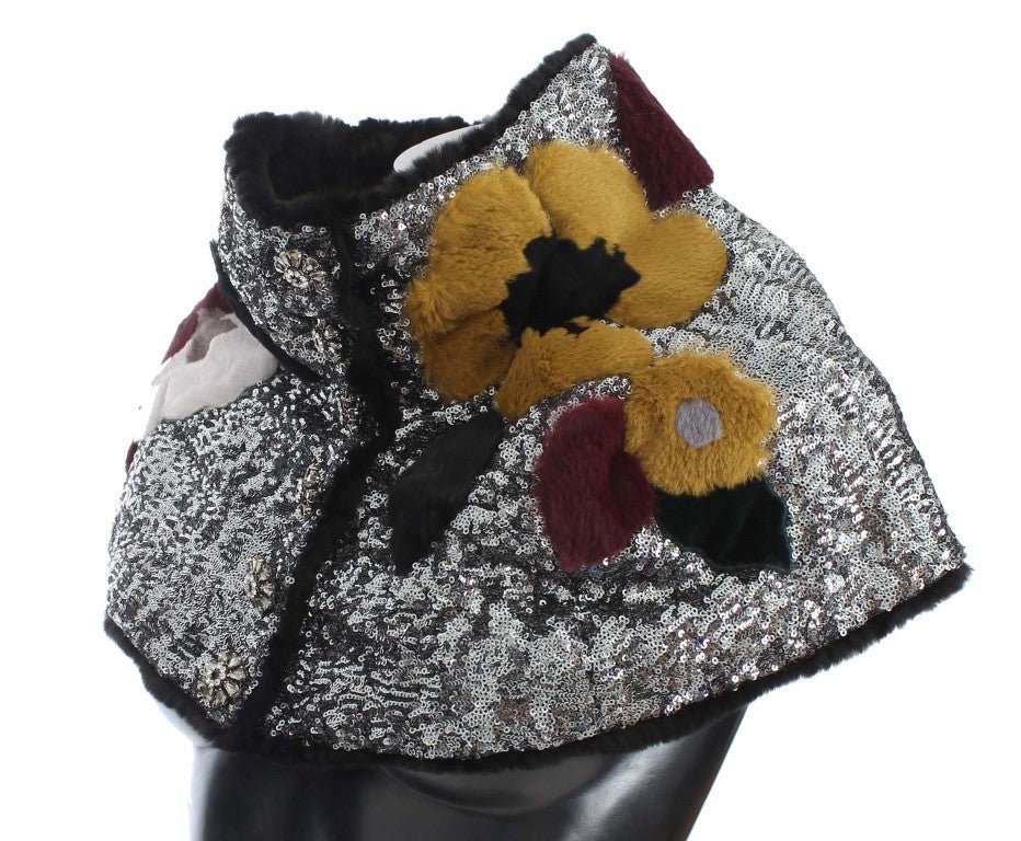 Dolce & Gabbana Elegant Floral Sequined Fur Scarf - Sandy Store ByNet