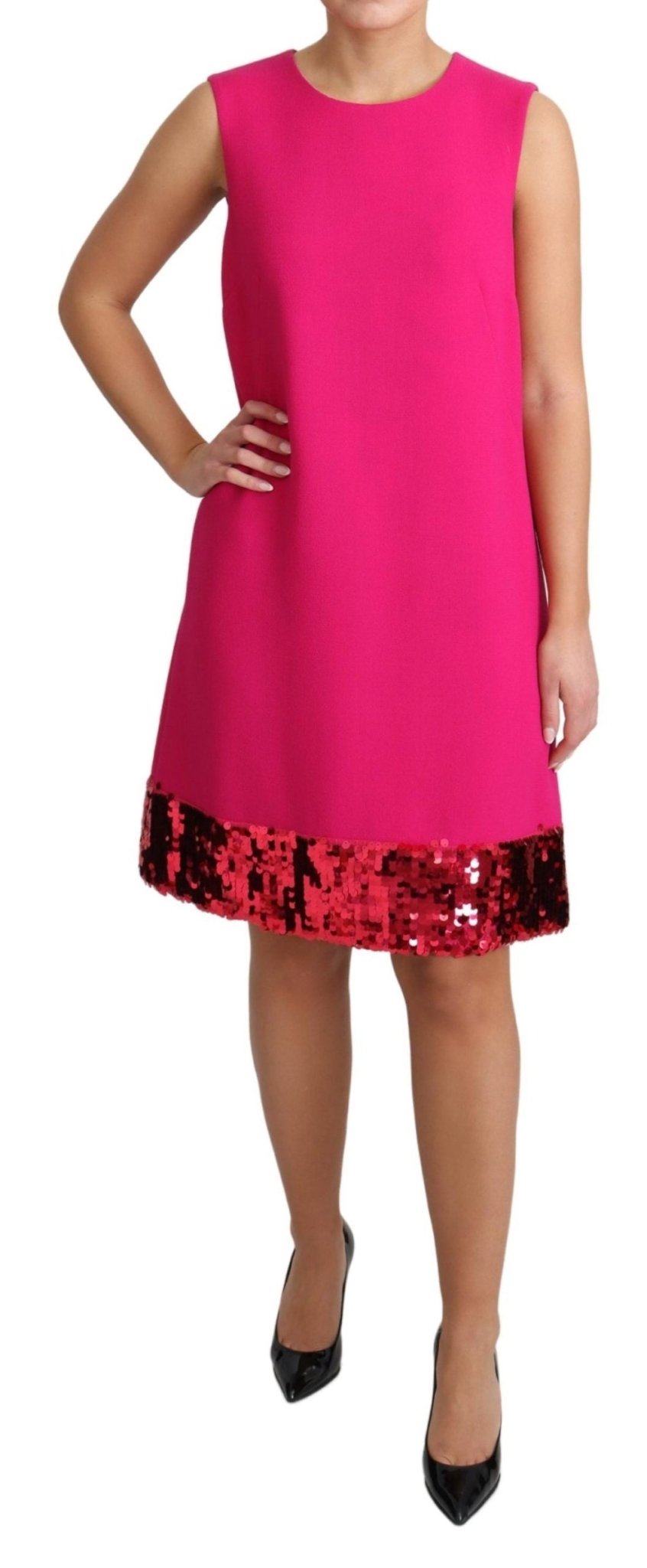 Dolce & Gabbana Elegant Fuchsia Sequined Wool Blend Shift Dress - Sandy Store ByNet