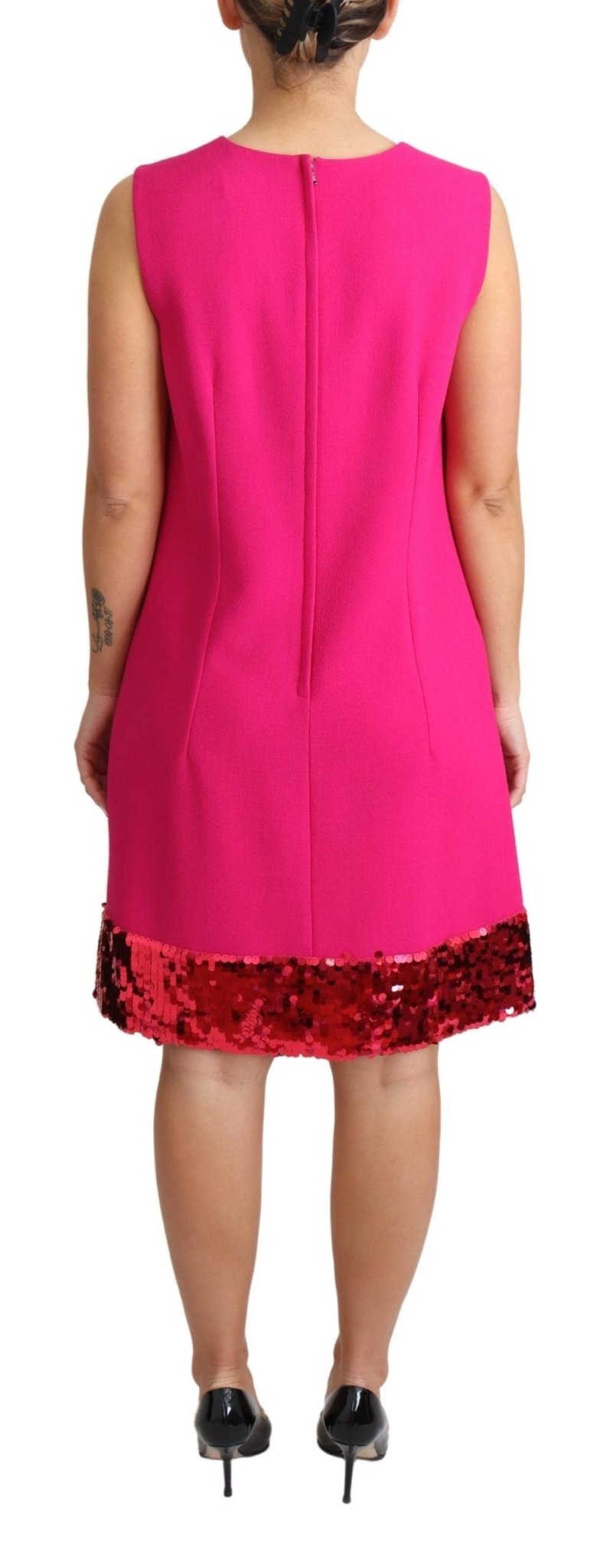 Dolce & Gabbana Elegant Fuchsia Sequined Wool Blend Shift Dress - Sandy Store ByNet