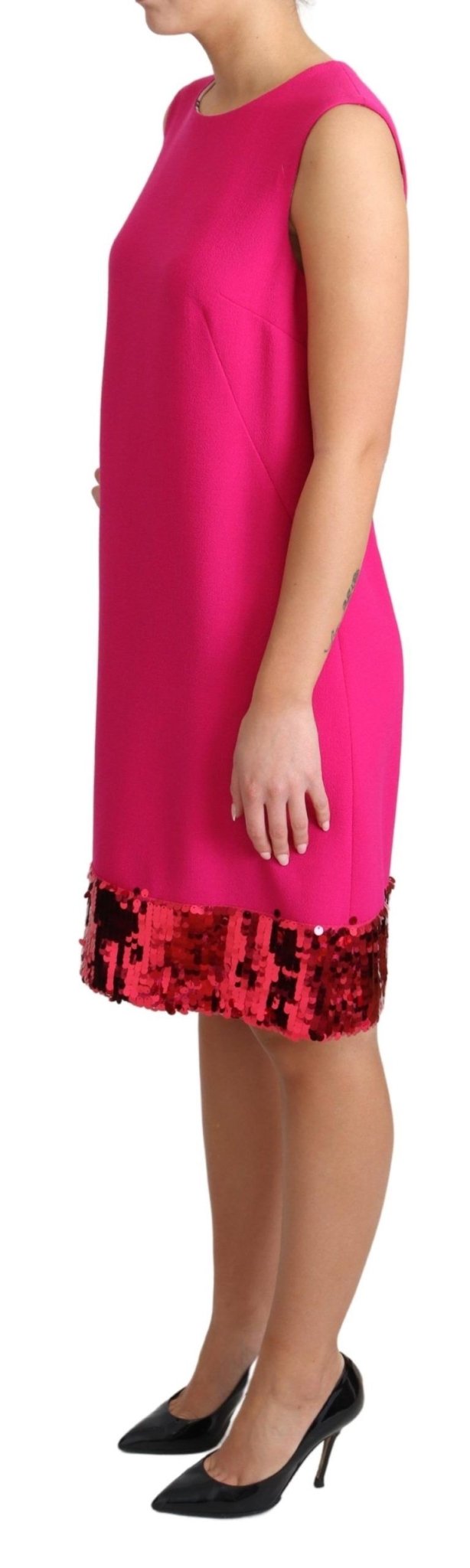 Dolce & Gabbana Elegant Fuchsia Sequined Wool Blend Shift Dress - Sandy Store ByNet