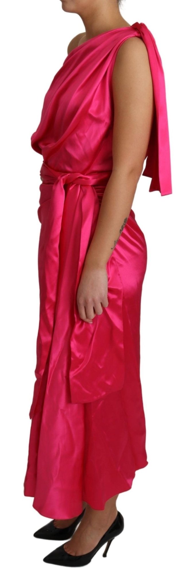 Dolce & Gabbana Elegant Fuchsia Silk One - Shoulder Wrap Dress - Sandy Store ByNet