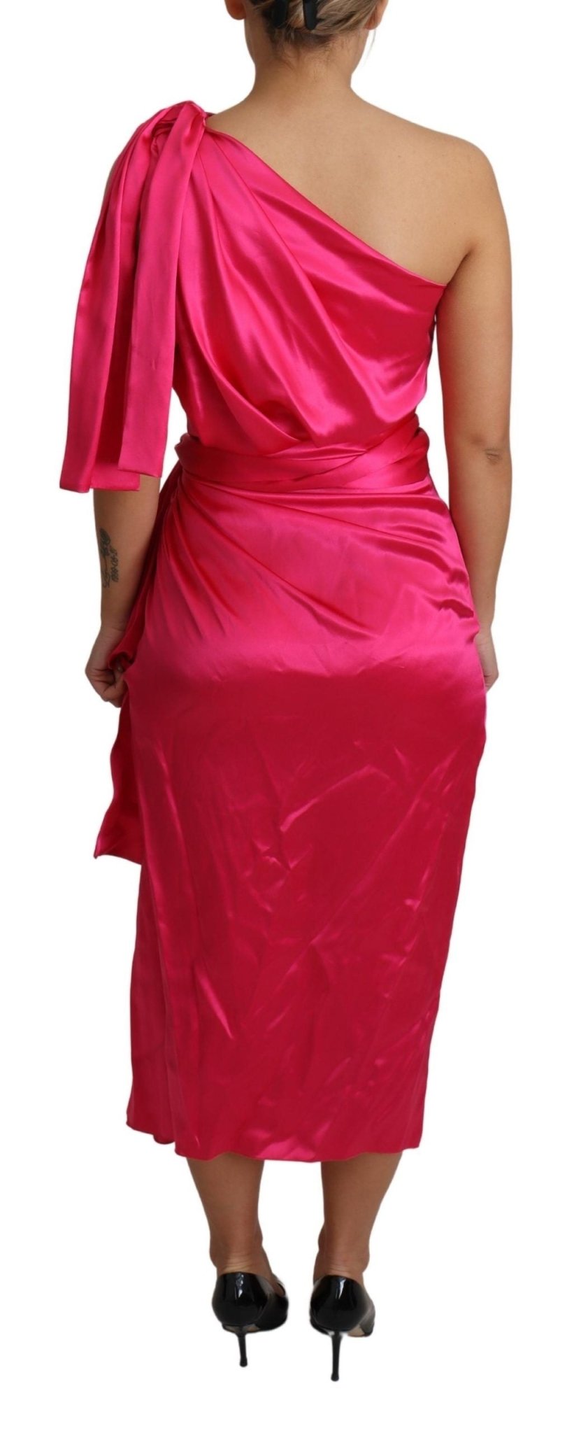 Dolce & Gabbana Elegant Fuchsia Silk One - Shoulder Wrap Dress - Sandy Store ByNet