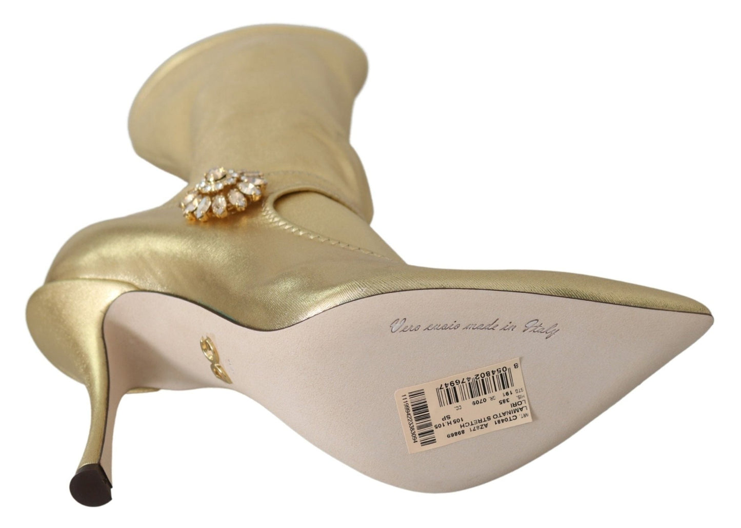 Dolce & Gabbana Elegant Gold Ankle Boots Socks with Rhinestones - Sandy Store ByNet