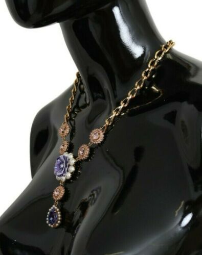 Dolce & Gabbana Elegant Gold Crystal Floral Charm Necklace - Sandy Store ByNet