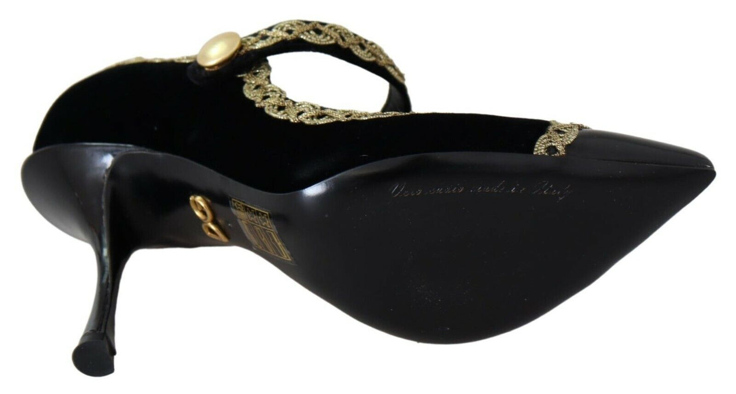 Dolce & Gabbana Elegant Gold - Embroidered Black Velvet Pumps - Sandy Store ByNet