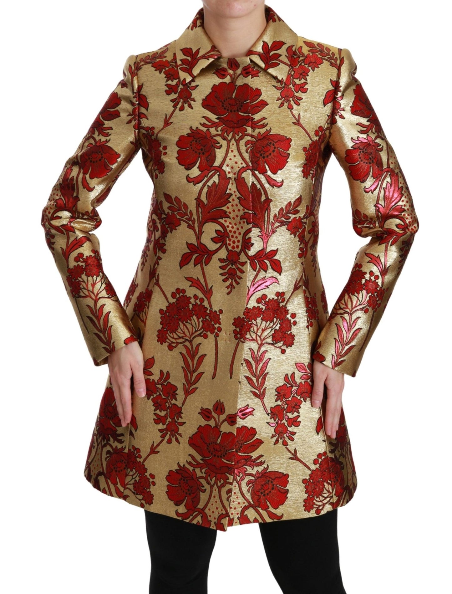 Dolce & Gabbana Elegant Gold Floral Brocade Trench Coat - Sandy Store ByNet