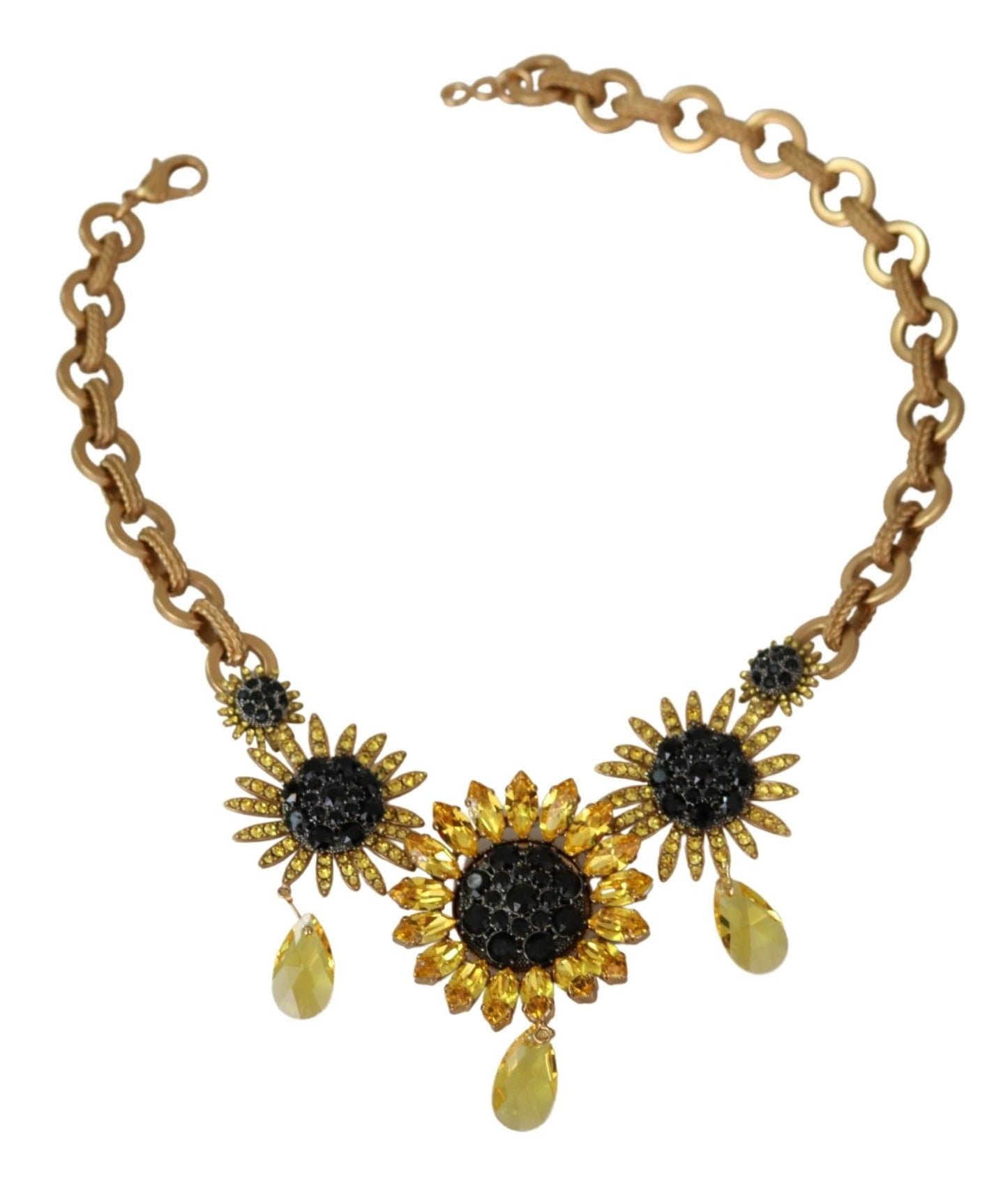 Dolce & Gabbana Elegant Gold Floral Crystal Statement Necklace - Sandy Store ByNet
