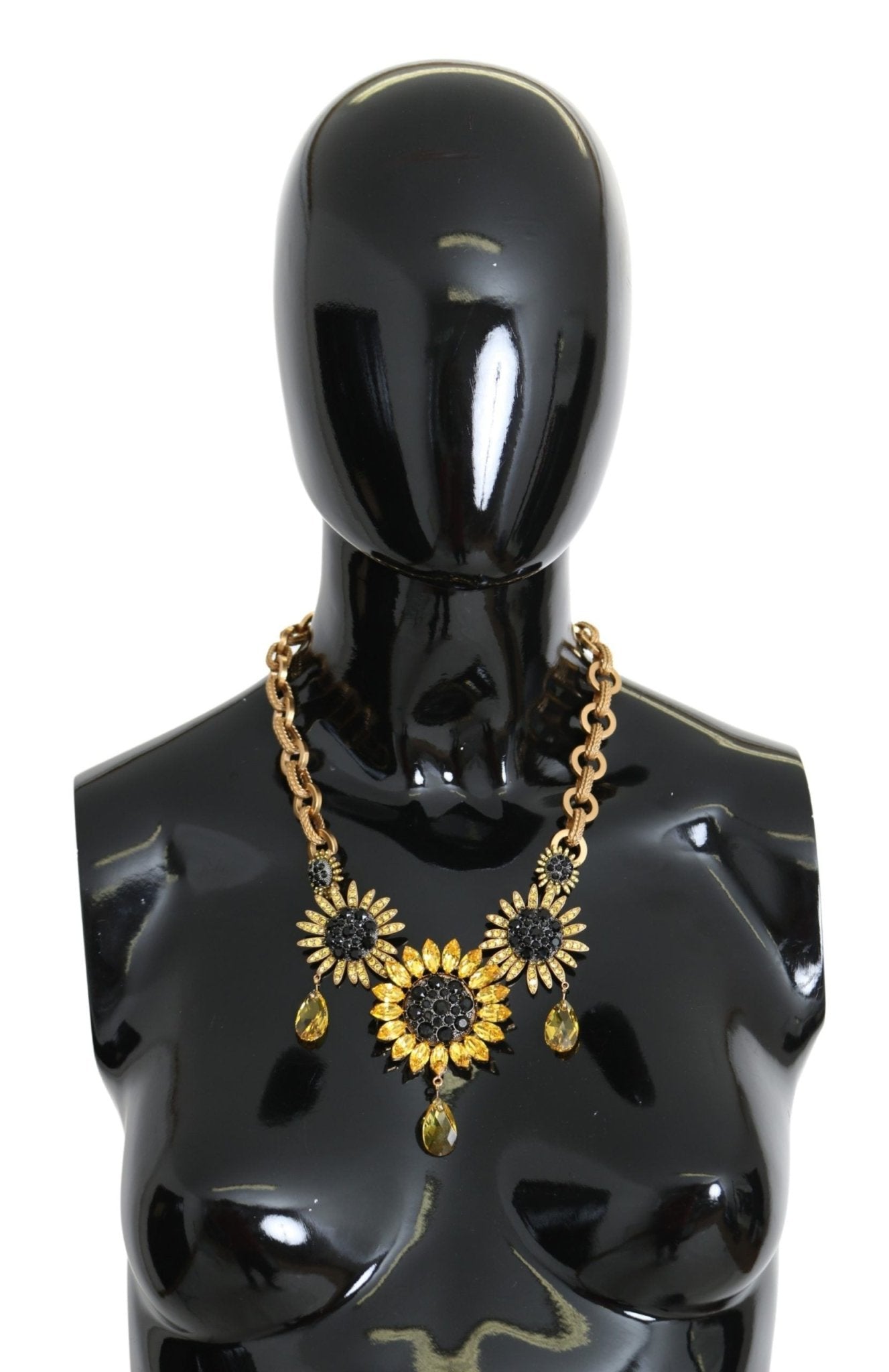 Dolce & Gabbana Elegant Gold Floral Crystal Statement Necklace - Sandy Store ByNet