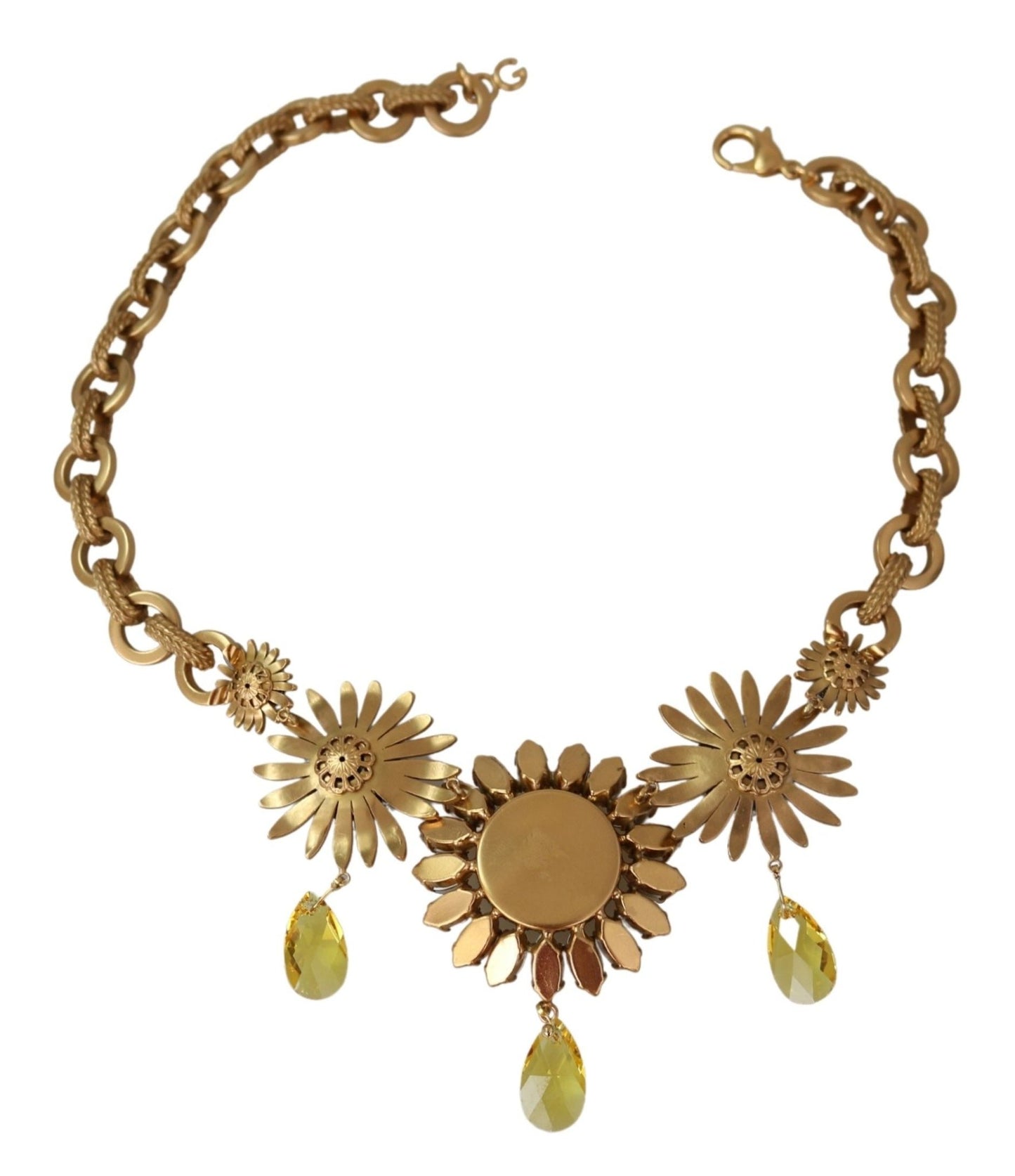 Dolce & Gabbana Elegant Gold Floral Crystal Statement Necklace - Sandy Store ByNet
