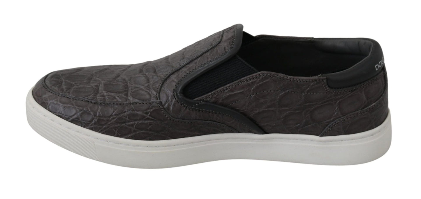 Dolce & Gabbana Elegant Gray Caiman Leather Loafers - Sandy Store ByNet