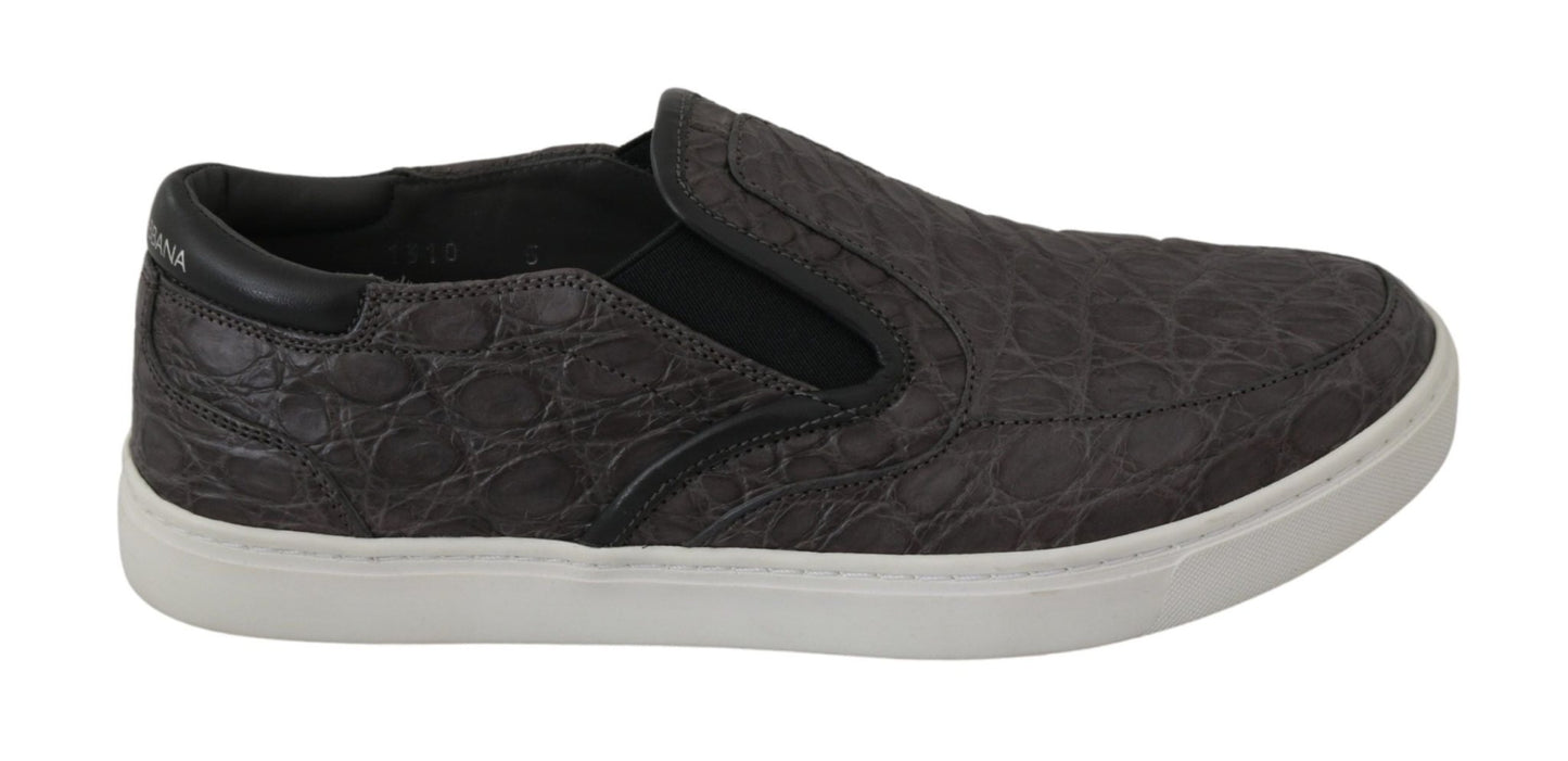 Dolce & Gabbana Elegant Gray Caiman Leather Loafers - Sandy Store ByNet