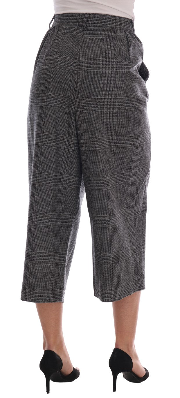Dolce & Gabbana Elegant Gray Check Capri Wool Pants - Sandy Store ByNet