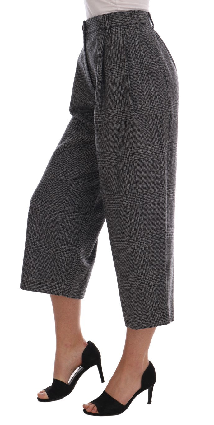 Dolce & Gabbana Elegant Gray Check Capri Wool Pants - Sandy Store ByNet