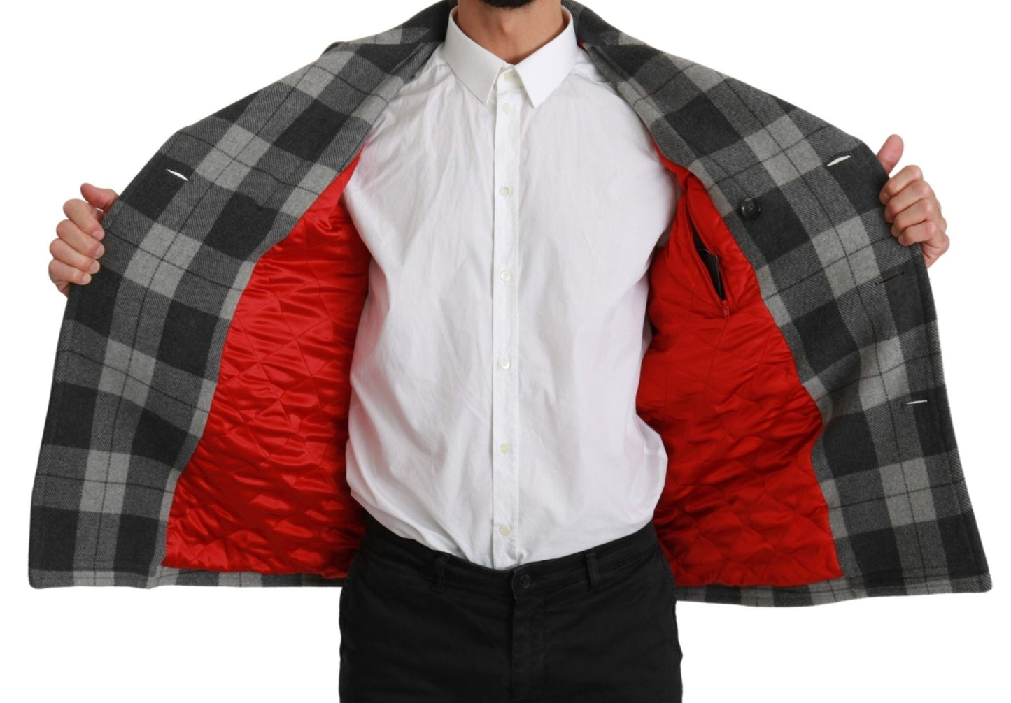 Dolce & Gabbana Elegant Gray Check Double Breasted Coat - Sandy Store ByNet