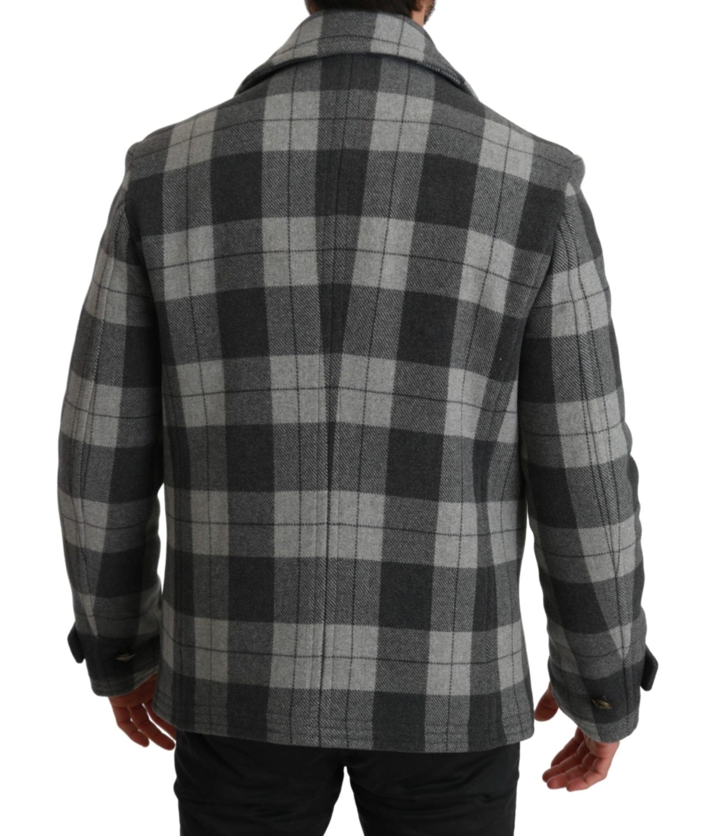 Dolce & Gabbana Elegant Gray Check Double Breasted Coat - Sandy Store ByNet