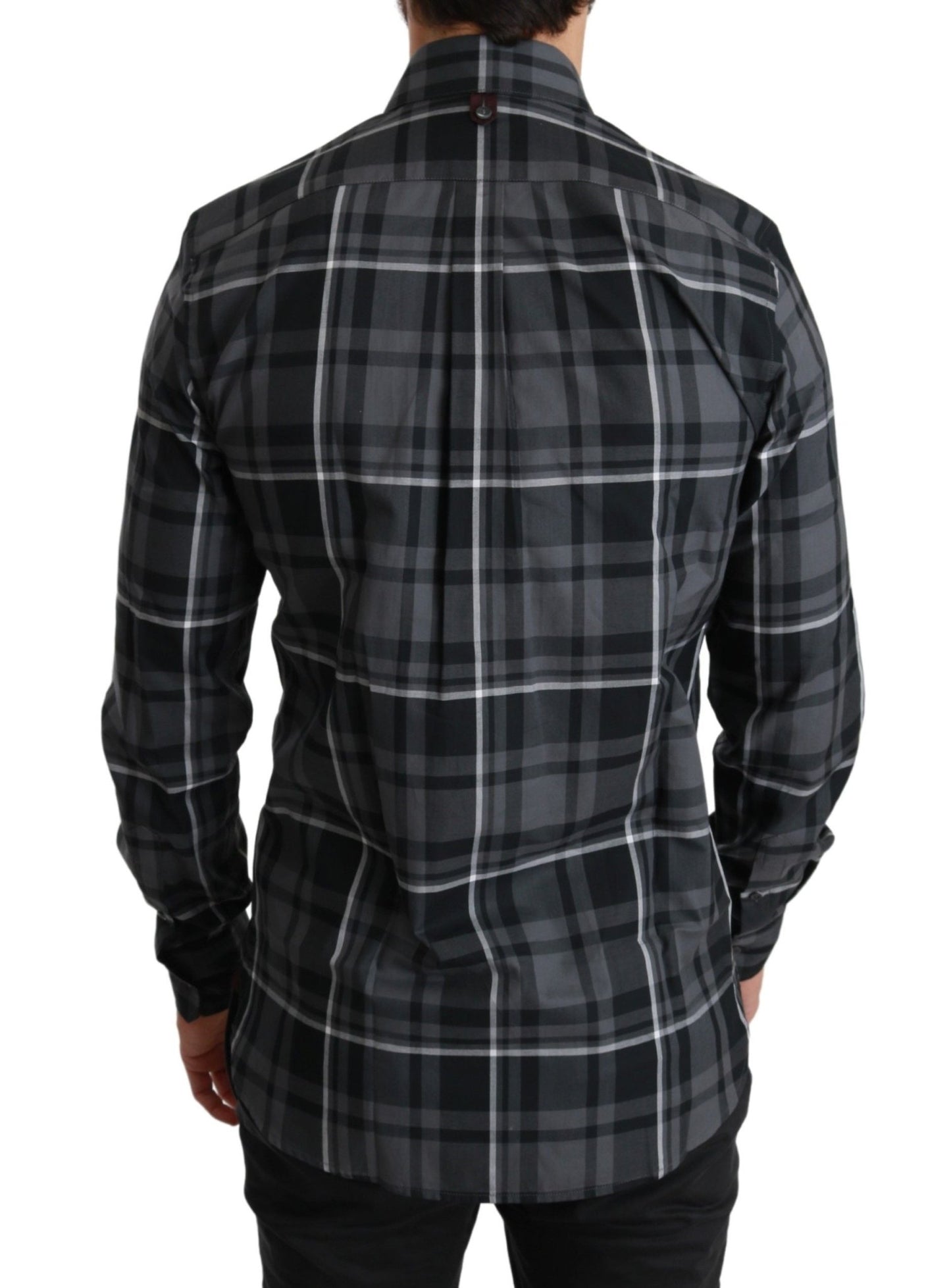 Dolce & Gabbana Elegant Gray Checkered Martini Dress Shirt - Sandy Store ByNet