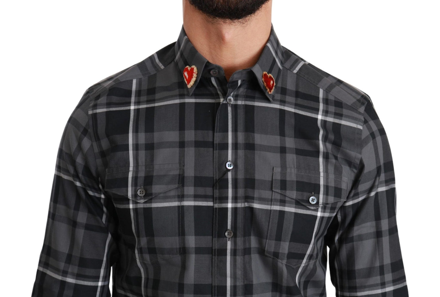 Dolce & Gabbana Elegant Gray Checkered Martini Dress Shirt - Sandy Store ByNet