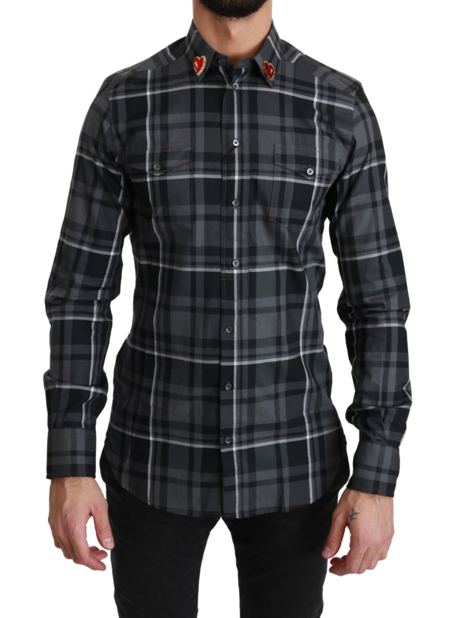 Dolce & Gabbana Elegant Gray Checkered Martini Dress Shirt - Sandy Store ByNet