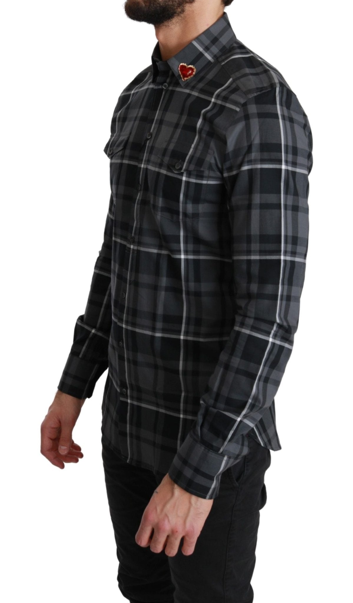 Dolce & Gabbana Elegant Gray Checkered Martini Dress Shirt - Sandy Store ByNet