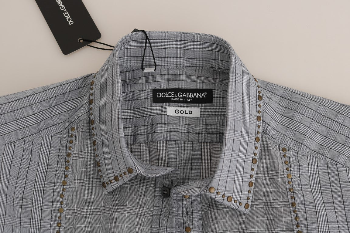 Dolce & Gabbana Elegant Gray Checkered Slim Fit Casual Shirt - Sandy Store ByNet
