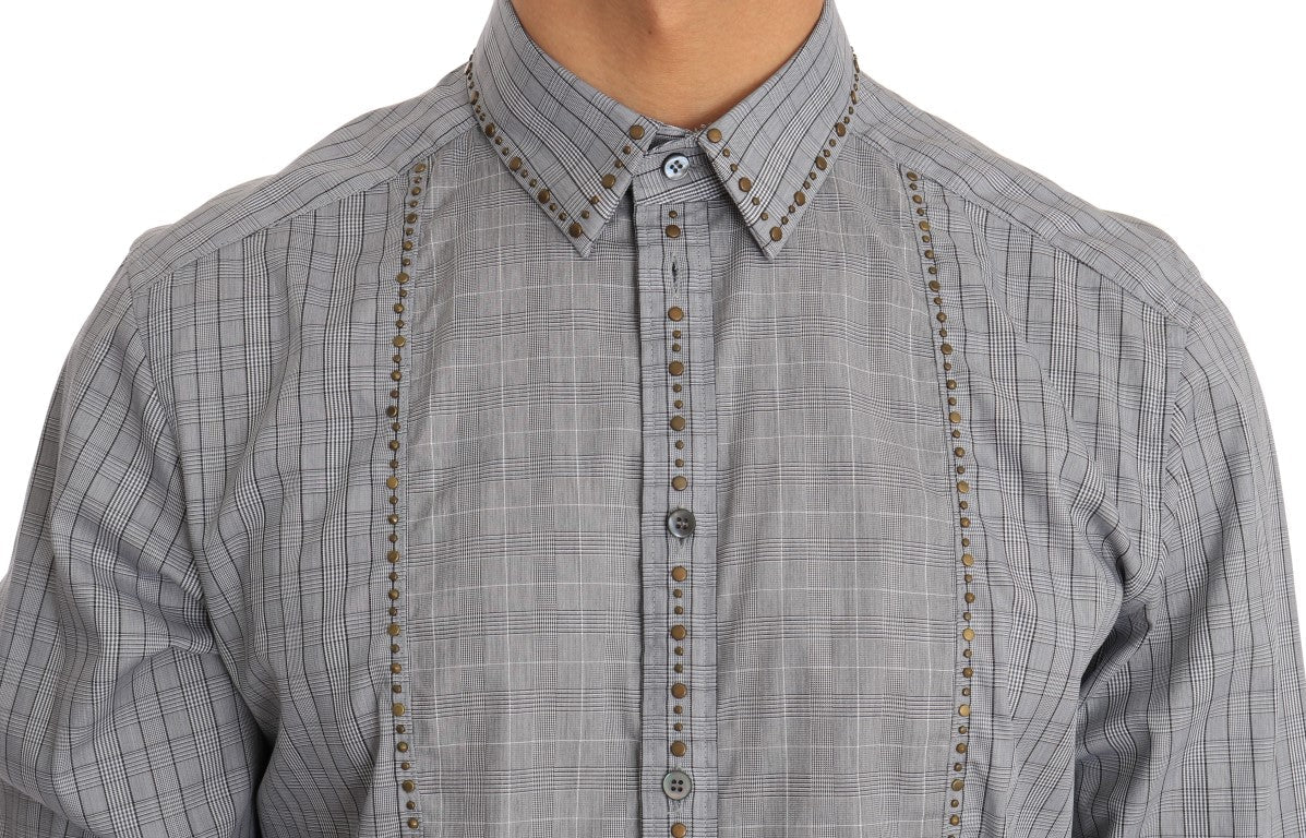Dolce & Gabbana Elegant Gray Checkered Slim Fit Casual Shirt - Sandy Store ByNet