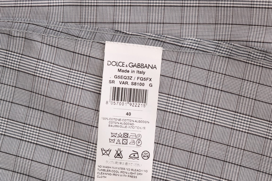 Dolce & Gabbana Elegant Gray Checkered Slim Fit Casual Shirt - Sandy Store ByNet