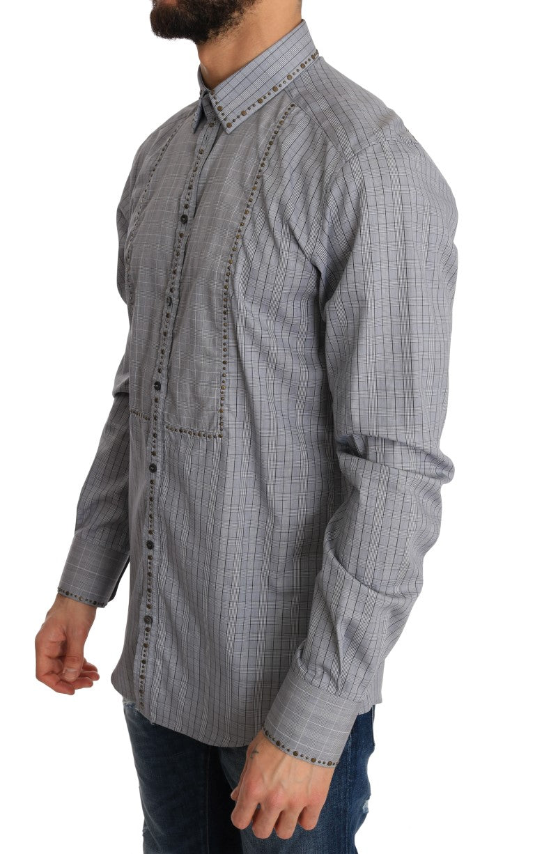 Dolce & Gabbana Elegant Gray Checkered Slim Fit Casual Shirt - Sandy Store ByNet
