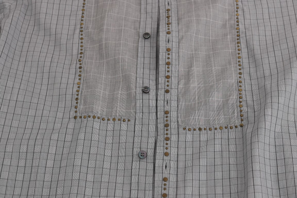 Dolce & Gabbana Elegant Gray Checkered Slim Fit Casual Shirt - Sandy Store ByNet
