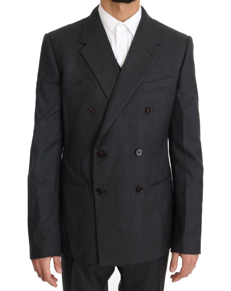 Dolce & Gabbana Elegant Gray Double Breasted Wool Silk Suit - Sandy Store ByNet