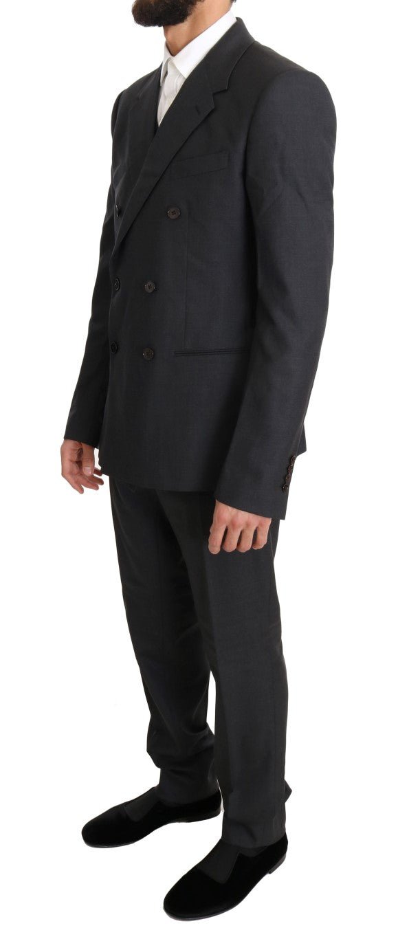 Dolce & Gabbana Elegant Gray Double Breasted Wool Silk Suit - Sandy Store ByNet