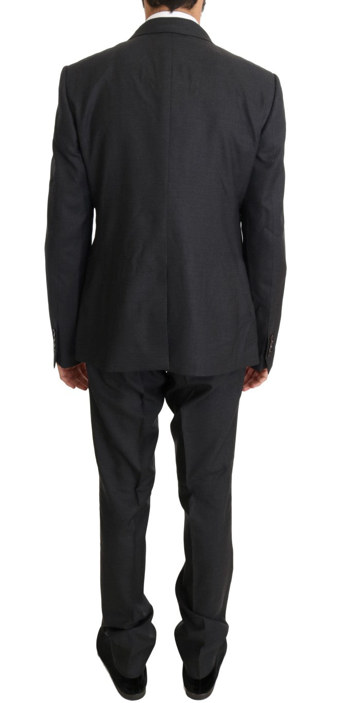 Dolce & Gabbana Elegant Gray Double Breasted Wool Silk Suit - Sandy Store ByNet