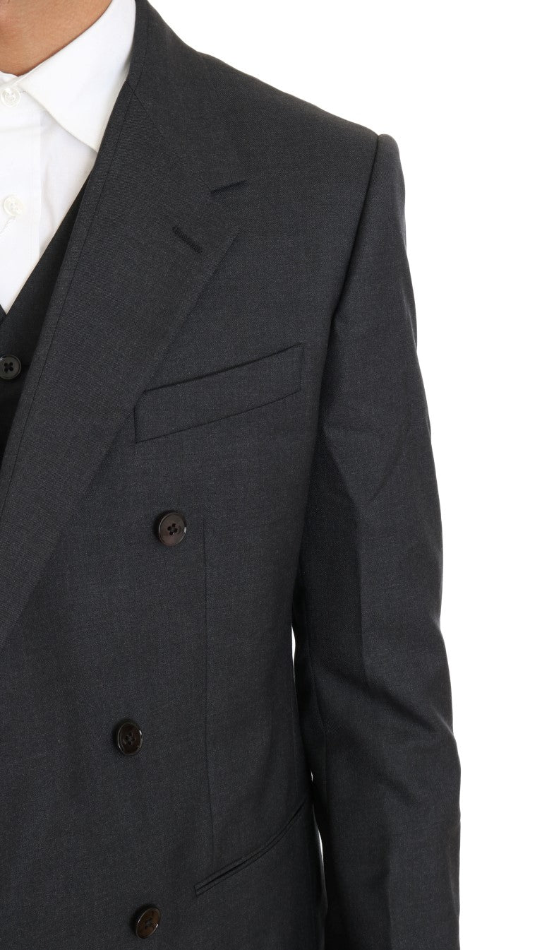 Dolce & Gabbana Elegant Gray Double Breasted Wool Silk Suit - Sandy Store ByNet