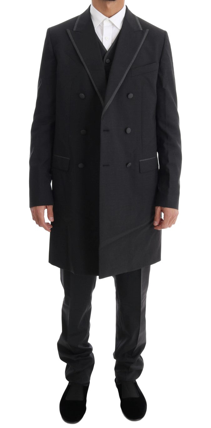 Dolce & Gabbana Elegant Gray Double Breasted Wool Suit - Sandy Store ByNet