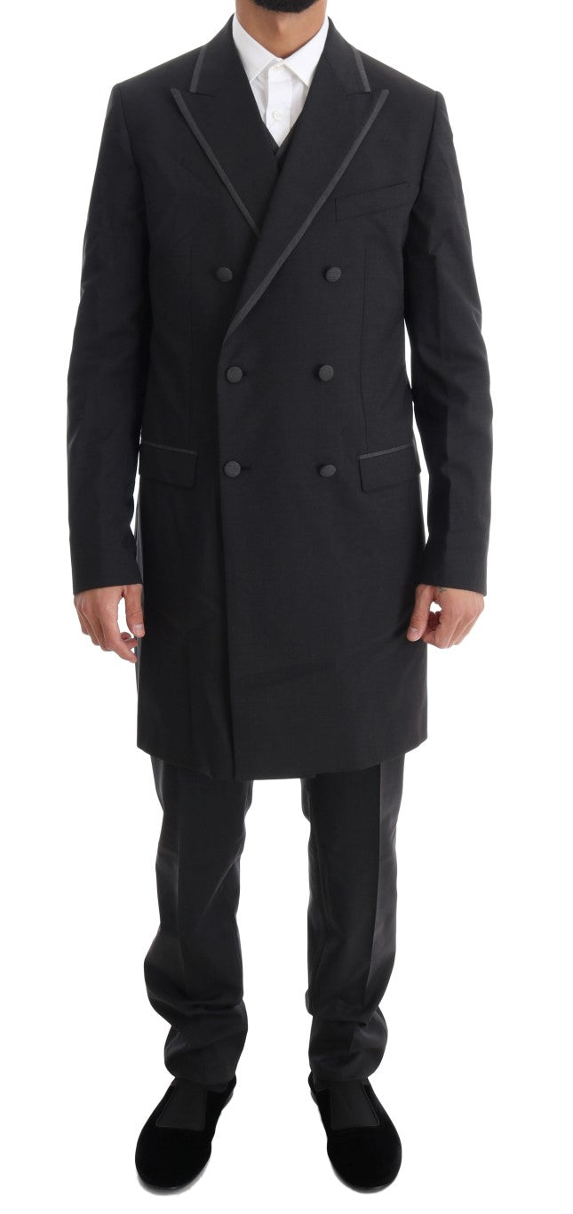 Dolce & Gabbana Elegant Gray Double Breasted Wool Suit - Sandy Store ByNet
